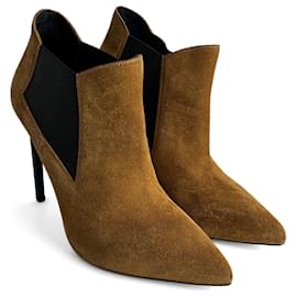 Saint Laurent Stivaletti con tacco alto in suede Ela Classic Paris 40 1/2 Cannella