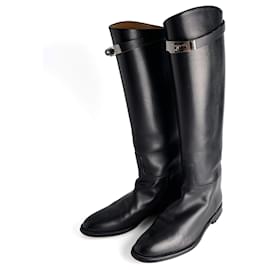 Kelly Box Calf Leather Jumping Boots 39 Black - Hermès