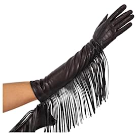 Schwarze Lammlederhandschuh mit Fransen - Prada