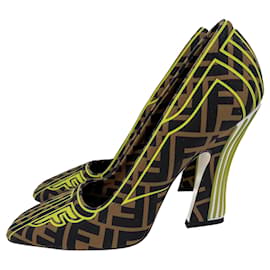 Leder- und Stoffpumpe 39 Braun Jacquard - Fendi