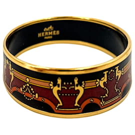 Emanel Gold Plated Metal Bracelet Red Horse Carriage Multicolor - Hermès