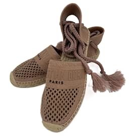 Dior Sandali espadrilles ricamati in tela 40 rosa polveroso