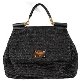 Dolce & Gabbana Borsa a mano in rafia extra large con manico nero Sicilia