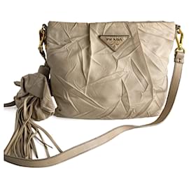 Borsa a tracolla in nylon Econyl rieditata beige deserto - Prada