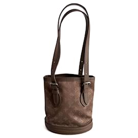 Borsa bucket mini in satin e pelle taupe - Louis Vuitton