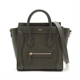 Céline Borsa in pelle di vitello nano drumato 2-in-1 a tracolla verde militare