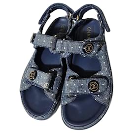 Sandali slingback intrecciati in denim Chanel blu