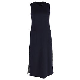 Vestido midi con abertura lateral y bolsillos en lana azul marino Max Mara