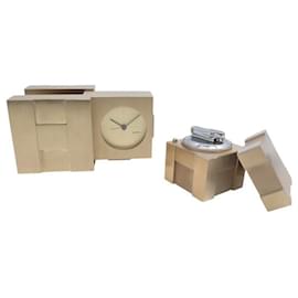 VINTAGE SET HERMES CLOCK + CUBIC TABLE LIGHTER GOLD PLATED - Hermès