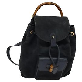 Zaino GUCCI in pelle scamosciata blu navy e oro 003 1956 0030 Auth BA1984