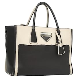 PRADA Borsa a mano in pelle nera e bianca Auth 122125
