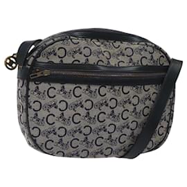 Céline Borsa a spalla CELINE C Sulky in tela blu navy e oro Auth BA1890