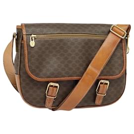 Céline Borsa a spalla in tela Macadam CELINE in pelle PVC marrone oro Auth 122776