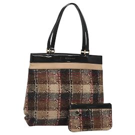Bolsa Tote Burberry Nova Check em lã bege ouro Auth 122167