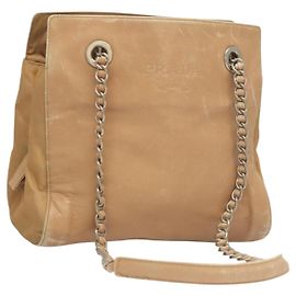 PRADA Borsa a Spalla con Catena in Pelle Beige Oro Auth 122203