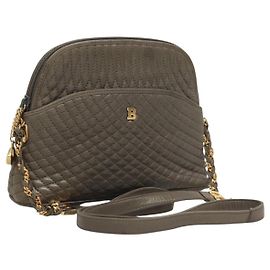 BALLY Borsa a Spalla in Pelle Trapuntata con Catena Grigia Oro Auth BA1833