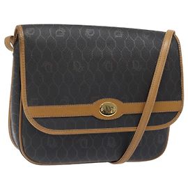 Borsa a spalla in tela a nido d'ape Christian Dior PVC marrone oro Auth BA1926