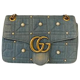 GUCCI MARMONT GG BORSA A FALDA IN DENIM PERLATO
