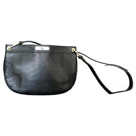 Bolsa vintage Christian Dior demi-lune em couro de lagarto preto em relevo - usada como bolsa de ombro ou transversal.