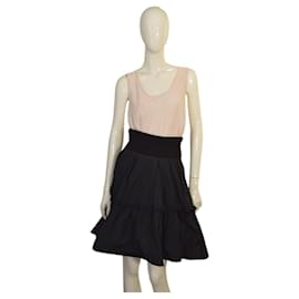 Falda mini de nylon negro Moncler NWT con capas de gasa y volantes, talla cintura elástica 44
