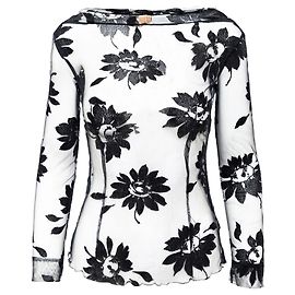 Romeo Gigli Schwarzes Transparentes Mesh Top mit Blumenmuster