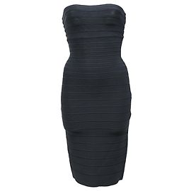 Vestido mini lápiz sin tirantes con bandas Herve Leger en rayón negro