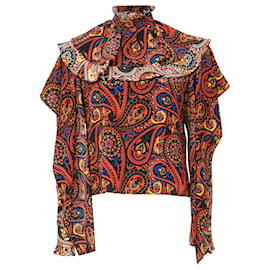 JW Anderson Collo Alto Maniche Lunghe Stampa Paisley in Seta Multicolore