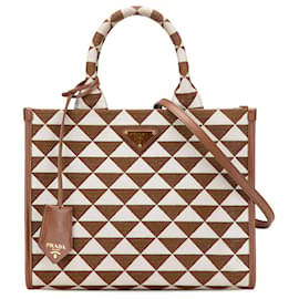 Prada Borsa Triangolo Piccola in Tela Marrone