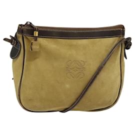 LOEWE Borsa a Spalla Anagram Suede Beige Oro Auth bs25935