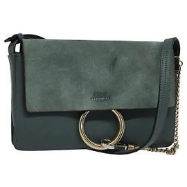 Chloé Bolsa de Ombro Chloe Fay em Couro Suede Azul Dourado Auth BA1916