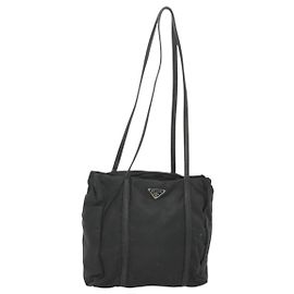 Bolso de hombro PRADA de nylon negro plateado auténtico bs25600