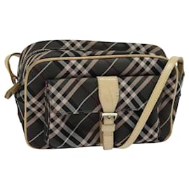 Borsa a spalla Burberry Nova Check Blue Label in nylon marrone argento autentica ti3061