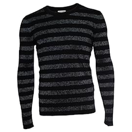 Saint Laurent, metallisch gestreifter Pullover in Schwarz und Silber