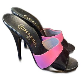 Chanel Pumps aus Leder Schwarz und Rosa mit hohen Absätzen Größe 36