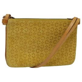 Céline CELINE C Macadam Canvas Schultertasche aus Wildleder in Gelbgold Auth BA1861