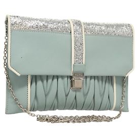 Bolsa de ombro de couro Matelassé Miu Miu com corrente, azul claro, prata autêntica 124604