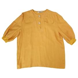 Valentino Garavani Blusa amarilla de lino vintage Valentino Studio de los años 1980