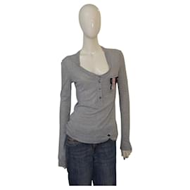Camiseta Galliano gris de viscosa de manga larga con botones Talla L