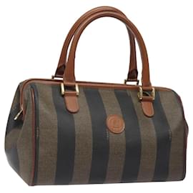 Bolso de mano de lona FENDI Pecan marrón negro oro Auth yk18138 - Fendi