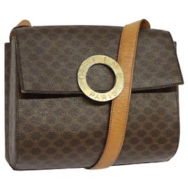 Céline CELINE Macadam Canvas Schultertasche, PVC-Leder, braun, gold, authentisch, bs25458