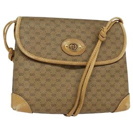 Gucci Bolso de Hombro Micro GG Supreme PVC Beige Dorado 007 49 5548 Auth gh098