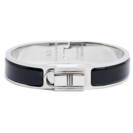 Clic Clasp PM Black Enamel Silver Kelly Locker Bangle S Hermes - Hermès
