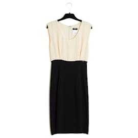 Chanel 2010 Vestido FR36 2 Tonos Ecru Seda y Punto Negro Vestido Minimalista UK8 US6