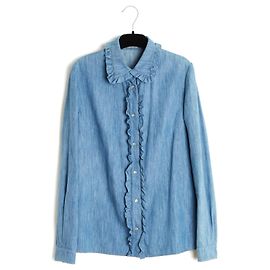 Miu Miu 2016 Top Camisa de Jean con Volantes Fr38 UK10 US8