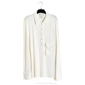 Bottega Veneta 2020 Top Blusa FR40 Ecru Jersey Top Polo con bolsillo 3D UK12 US10