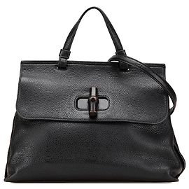 Borsa satchel Gucci Black Medium Calfskin Bamboo Daily