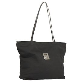 FENDI Zucca Canvas Tote Bag aus Nylon Schwarz Silber Authentisch am8389