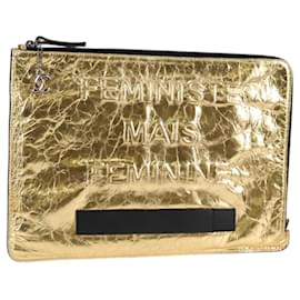 Borsa Clutch in Pelle Oro CC Auth 123083V di CHANEL