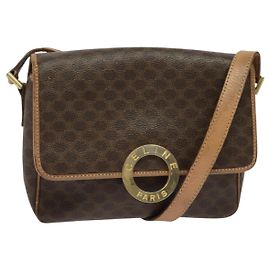 Céline Borsa a spalla in tela Macadam CELINE, pelle PVC, marrone, oro, autentica, MX424