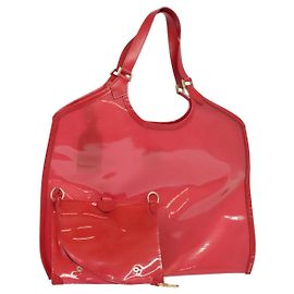 LOUIS VUITTON Epi Plage Via Borsa a Mano Vinile Rosso Grenadine M92152 LV Auth 123372